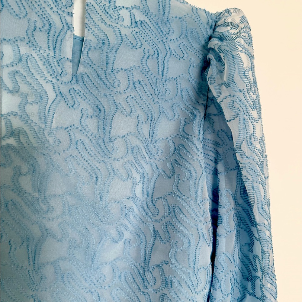 Zara Women's Light Blue Sheer Lace Blouse - Picture 6 of 9